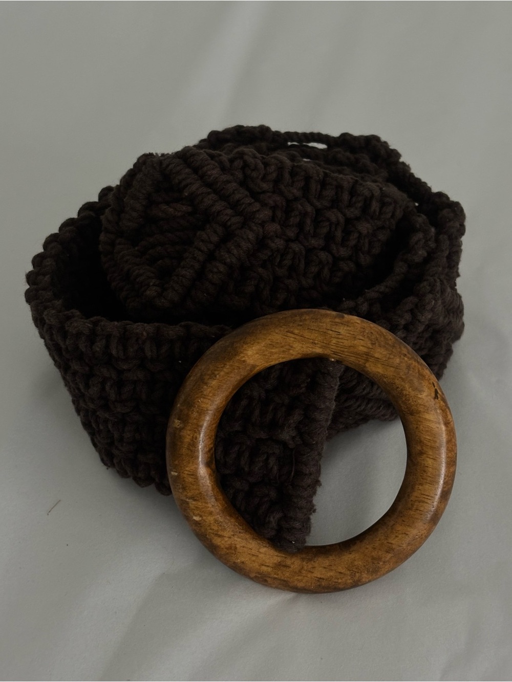 Vintage Banana Republic Dark Brown Macramé Belt with Wooden Ring size medium